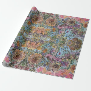 Shabby Chic Blumen Garten Aquarellmalerei Geschenkpapier