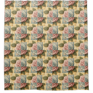 Shabby Chic Blumenfalsche Steppdeckenmuster Duschvorhang