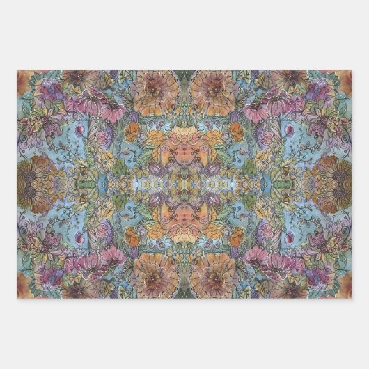 Shabby Chic Blumengarten Aquarellbilder Geschenkpapier Set (Vorderseite 3)