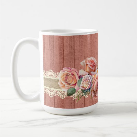 Shabby Chic Blumenkohl mit Rose Tischlampe Kaffeetasse (Links)