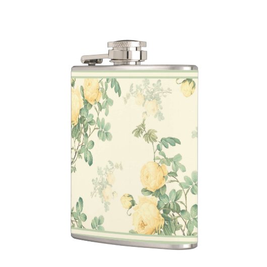 Shabby Chic Blumenkolben Gelbe Rosa Blume Flachmann (Links)