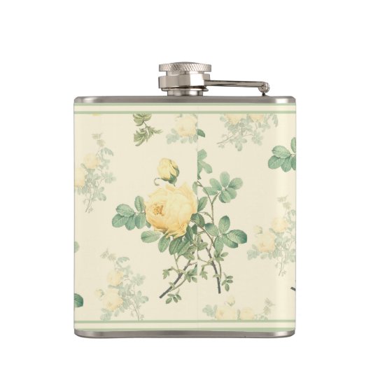 Shabby Chic Blumenkolben Gelbe Rosa Blume Flachmann (Rückseite)