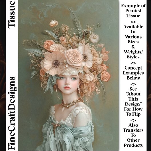 Shabby Chic Blumenportrait, Peach CN1 Decoupage Seidenpapier