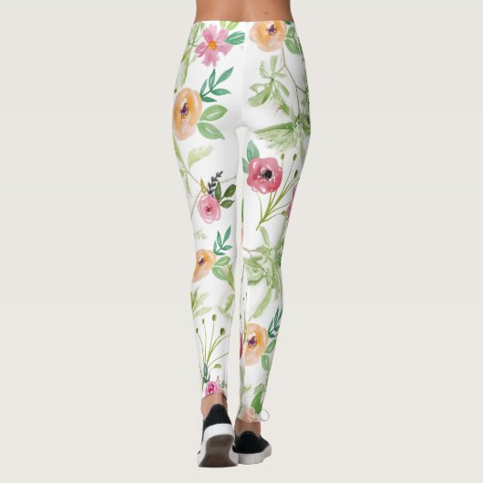 Shabby Chic Blumenrosa Gelbe violette Blumen Leggings (Rückseite)