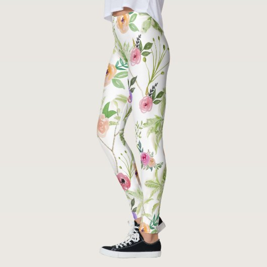 Shabby Chic Blumenrosa Gelbe violette Blumen Leggings (Links)