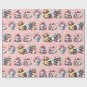 Shabby Chic Blumenrosa und Blauer Geburtstag Geschenkpapier (Flach)