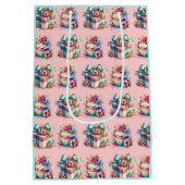 Shabby Chic Blumenrosa und Blauer Geburtstag Mittlere Geschenktüte (Rückseite)