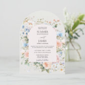 Shabby Chic Blush Blue White Floral Blume Hochzeit Einladung (Stehend Vorderseite)