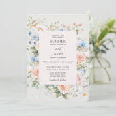 Shabby Chic Blush Blue White Floral Blume Hochzeit Einladung (Stehend Vorderseite)