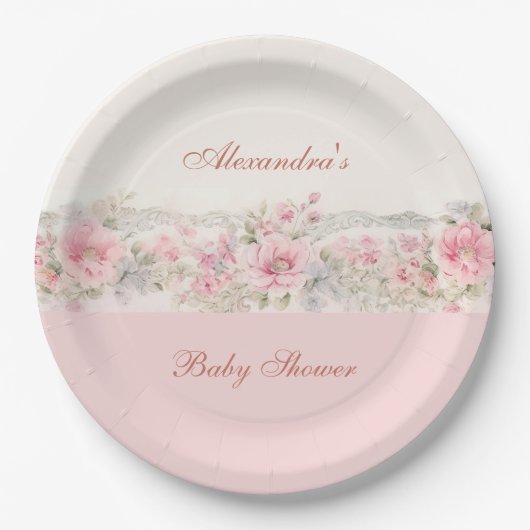 Shabby Chic Blush Pink Bläserndusche Pappteller (Vorderseite)