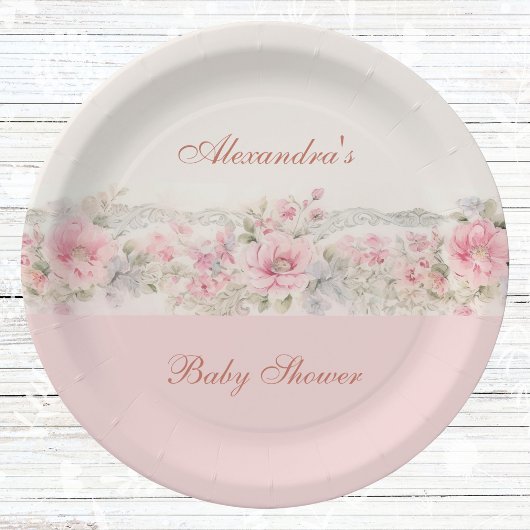 Shabby Chic Blush Pink Bläserndusche Pappteller