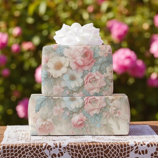 Shabby Chic Blush Pink Sage Green Boho Blues Rose Geschenkpapier