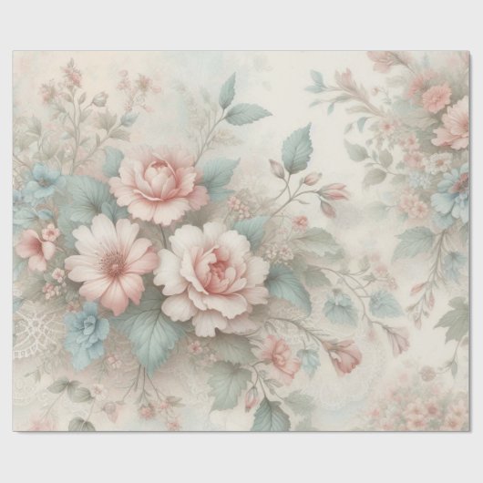 Shabby Chic Blush Pink Sage Green Boho Blues Rose Geschenkpapier (Flach)