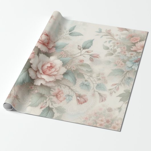 Shabby Chic Blush Pink Sage Green Boho Blues Rose Geschenkpapier (Ungerollt)