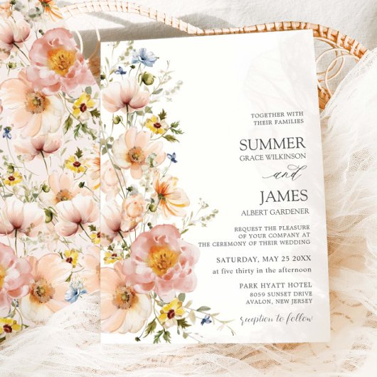 Shabby Chic Blush Pink Wildblume Blumenzehen Einladung