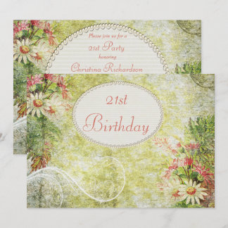 Shabby Chic-Bonbon-21. Geburtstag u. Wildblumen Einladung