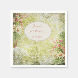 Shabby Chic-Bonbon-80. Geburtstag u. Wildblumen Serviette