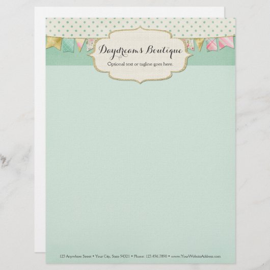 Shabby Chic Boutique Jagd in Rosa, Minze & Gold Briefkopf (Vorne/Hinten)