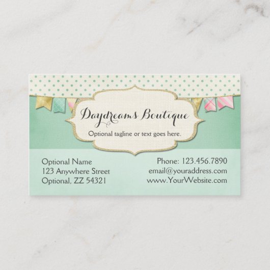 Shabby Chic Boutique Jagd in Rosa, Minze & Gold Visitenkarte (Rückseite)