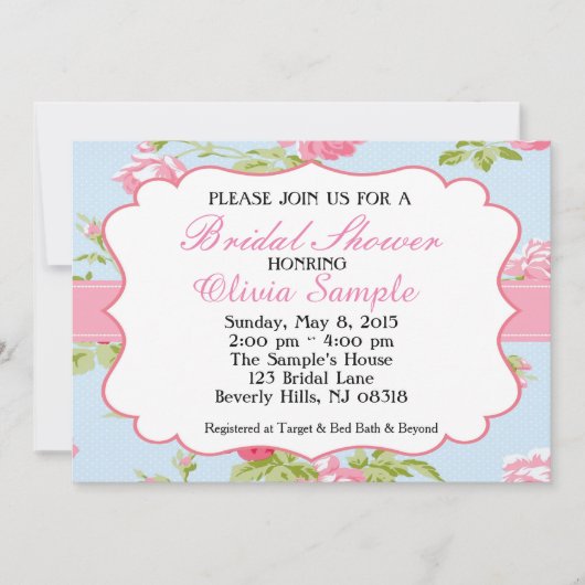 Shabby Chic-Brautparty Einladung (Vorderseite)