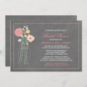 Shabby Chic Brautparty| Korallen Einladung (Vorne/Hinten)