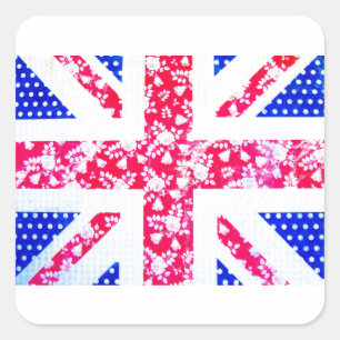 Shabby Chic-britische Flagge - Polka-Punkte und Quadratischer Aufkleber