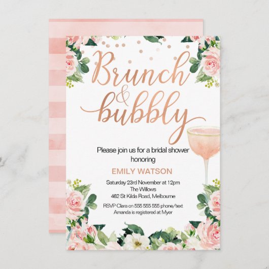 Shabby Chic Brunch Bubbly Bridal Dusche Einladung (Vorne/Hinten)