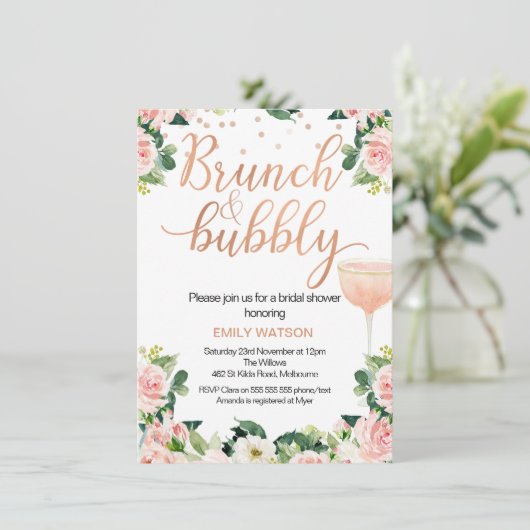 Shabby Chic Brunch Bubbly Bridal Dusche Einladung (Stehend Vorderseite)