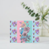 Shabby Chic Budgie Pastel Blue Strip Postkarte (Stehend Vorderseite)