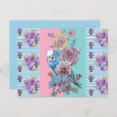 Shabby Chic Budgie Pastel Blue Strip Postkarte (Vorne/Hinten)