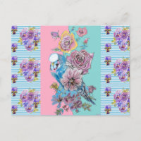 Shabby Chic Budgie Pastel Blue Strip Postkarte
