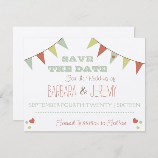 Shabby Chic Bunting Save the Date (Vorne/Hinten)