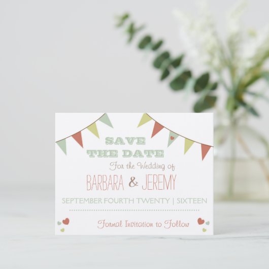 Shabby Chic Bunting Save the Date (Stehend Vorderseite)