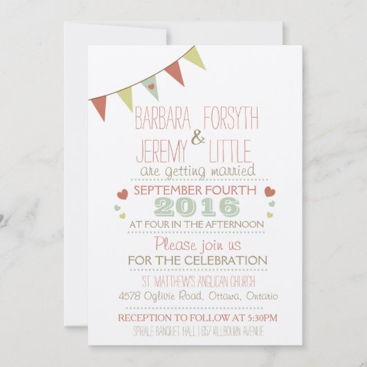 Shabby Chic Bunting Wedding Einladung (Vorderseite)