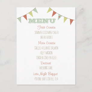 Shabby Chic Bunting Wedding Menu Postkarte