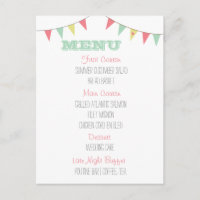 Shabby Chic Bunting Wedding Menu Rosa und Minze