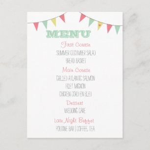 Shabby Chic Bunting Wedding Menu Rosa und Minze Postkarte