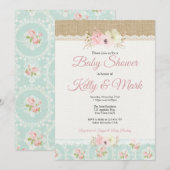 Shabby Chic Burlap & Lace Girl Babydusche Einladung (Vorne/Hinten)