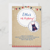Shabby Chic Burlap Navy Roter Geburtstag Einladung (Vorderseite)