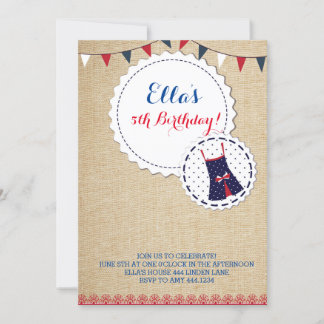 Shabby Chic Burlap Navy Roter Geburtstag Einladung