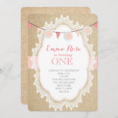 Shabby Chic Burlap Pink Geburtstagseinladungen Einladung (Vorne/Hinten)