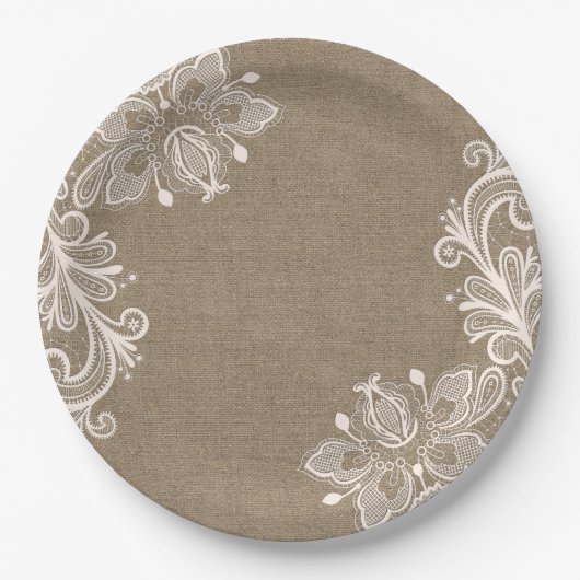 Shabby Chic Burlap- und Lace Chic Paper Plate Pappteller (Vorderseite)