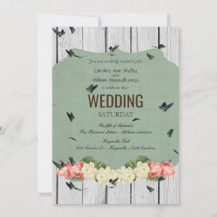 Shabby Chic Butterfly Wood Wedding Einladung