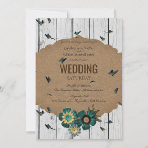 Shabby Chic Butterfly Wood Wedding Einladung