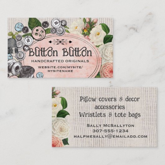 Shabby Chic-Buttons Knopfhandbügel zum Nähen von V Visitenkarte (Vorne/Hinten)