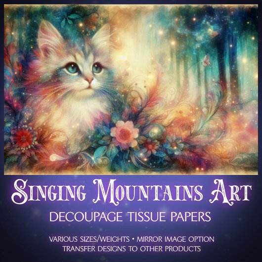 Shabby Chic Cat Among Wildflowers Decoupage Seidenpapier