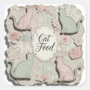 Shabby Chic. Cat Food von Natasha Us Quadratischer Aufkleber