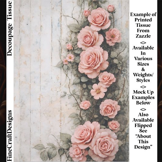 Shabby Chic Climbing Pink Roses FD8R Decoupage Seidenpapier