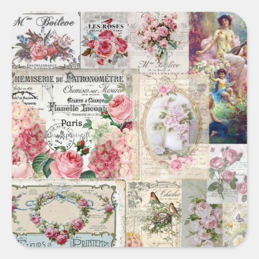 Shabby chic collage,country victorian,decoupage, b quadratischer aufkleber (Vorderseite)