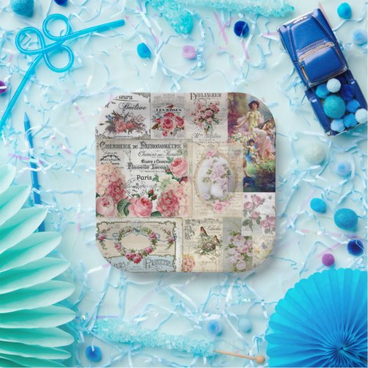 Shabby Chic-Collage, Land viktorianisch, Decopage, Pappteller (Party)